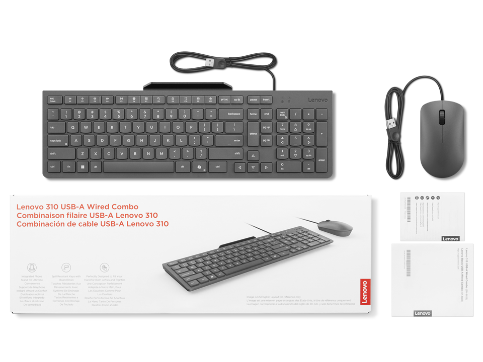 Lenovo 310 Wired Keyboard & Mouse Combo (GX31R09775) | USB-A | 2.5-Zone Keyboard | 2000 DPI Optical Mouse | Luna Grey
