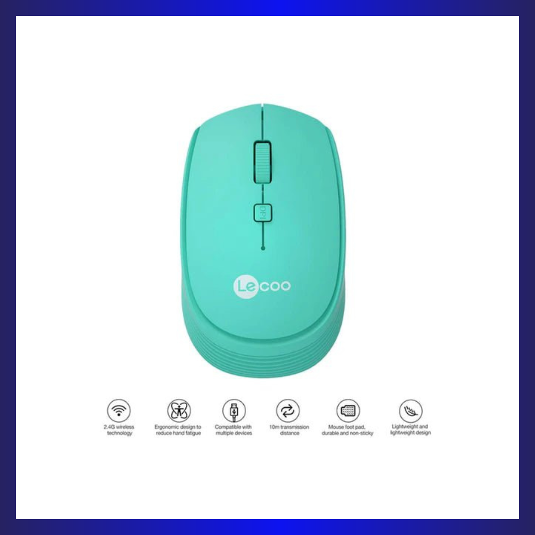 Lenovo Lecoo WS202 | Adjustable DPI | 2.4GHz Wireless | Ergonomic Design | 52g | Cyan