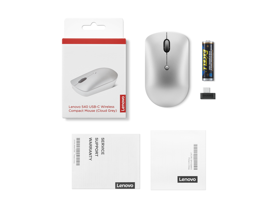 Lenovo 540 USB-C Wireless Mouse (GY51D20869) | 2.4GHz Wireless | USB-C Unified Pairing Receiver | Up to 2400 DPI Optical Sensor | Cloud Grey