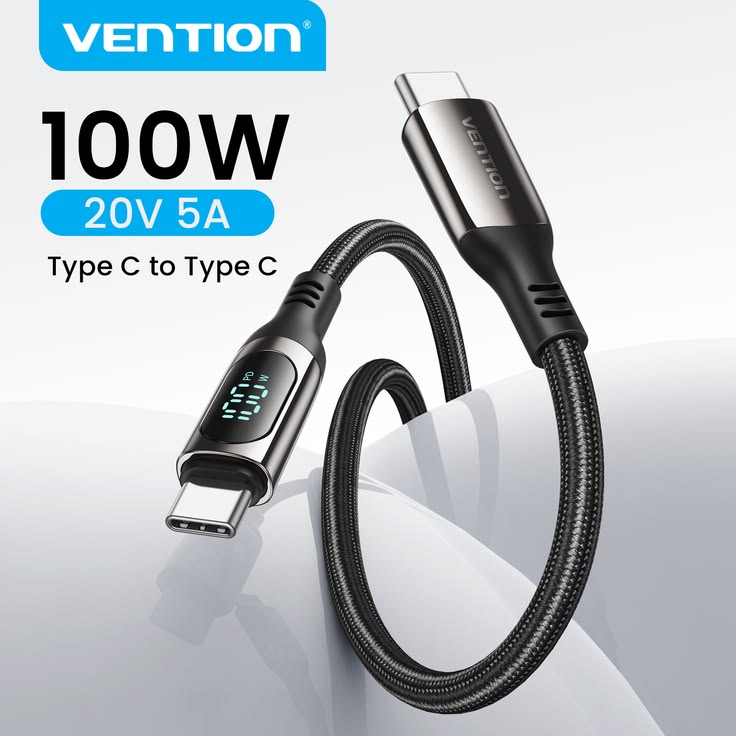 VENTION TAYBAV 100W 5A USB-C to USB-C Cable (1.2 Meter) Smart LED Power Display for iPhone 16/15 Series