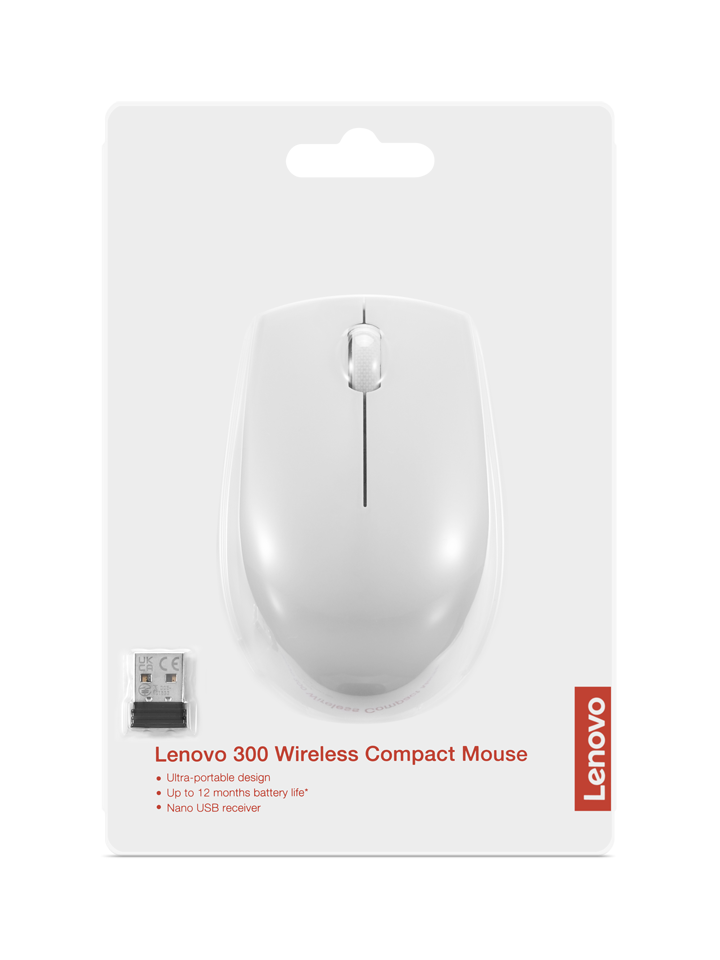 Lenovo 300 Wireless Compact Mouse (GY51L15677) | 2.4GHz Wireless | USB-A Nano Receiver | 1000 DPI Optical Sensor | Cloud Grey