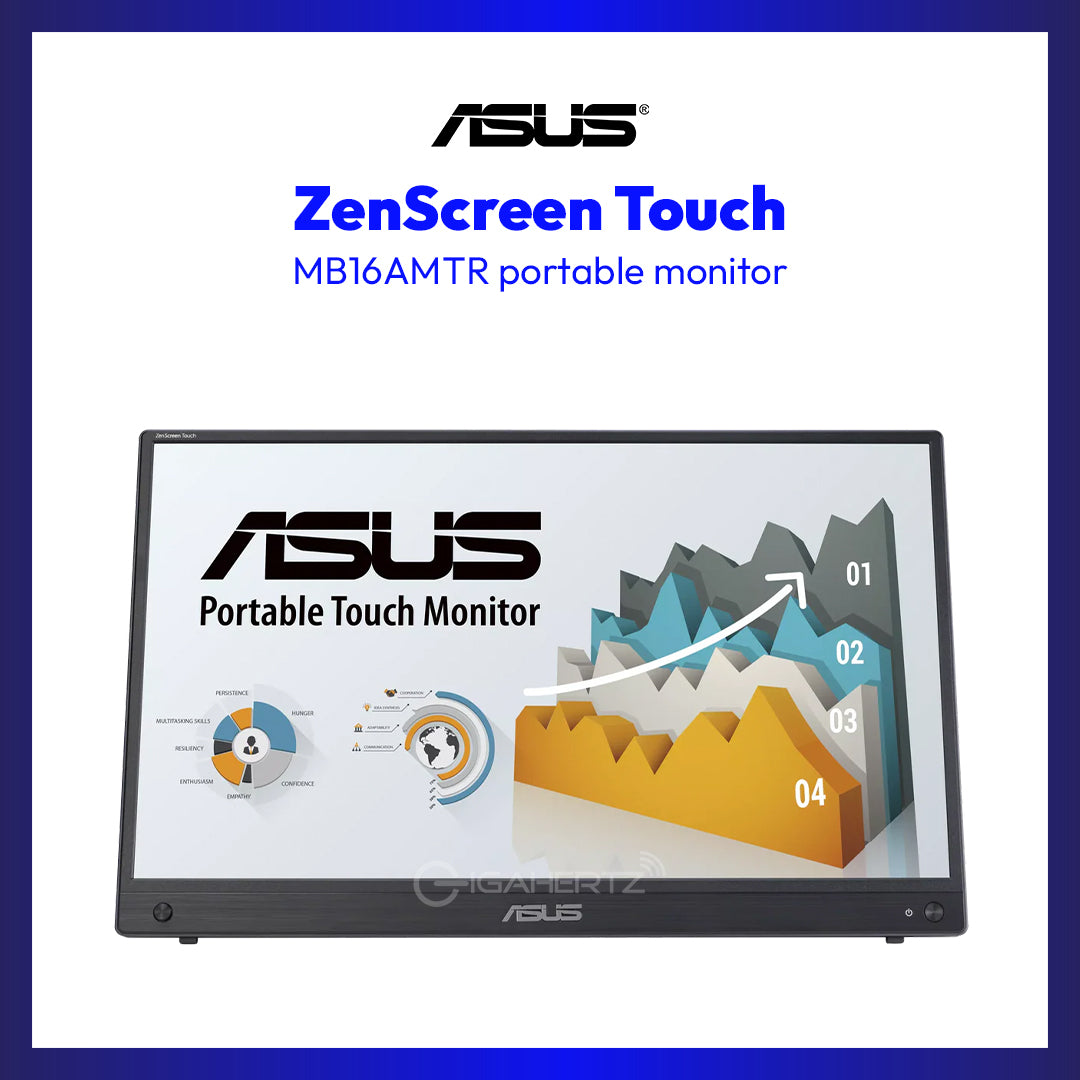 ASUS ZenScreen Touch MB16AMTR portable monitor - 16 inch (15.6 inch viewable), FHD (1920 x 1080), IPS, 10-point touch, Built-in Battery, Hybrid Signal Solution, Mini-HDMI, Compatible with Laptops, Smartphones and Game Consoles