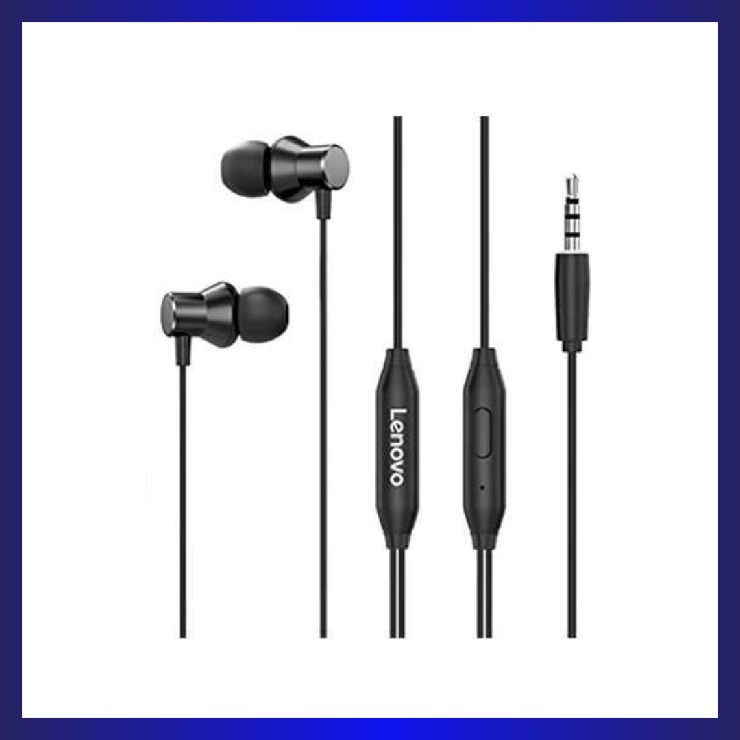 Lenovo HF130 Wired Earphones | 3.5mm Audio Jack | HiFi Stereo Sound | Built-in HD Microphone | 1.2m Cable | Deep Bass | Black