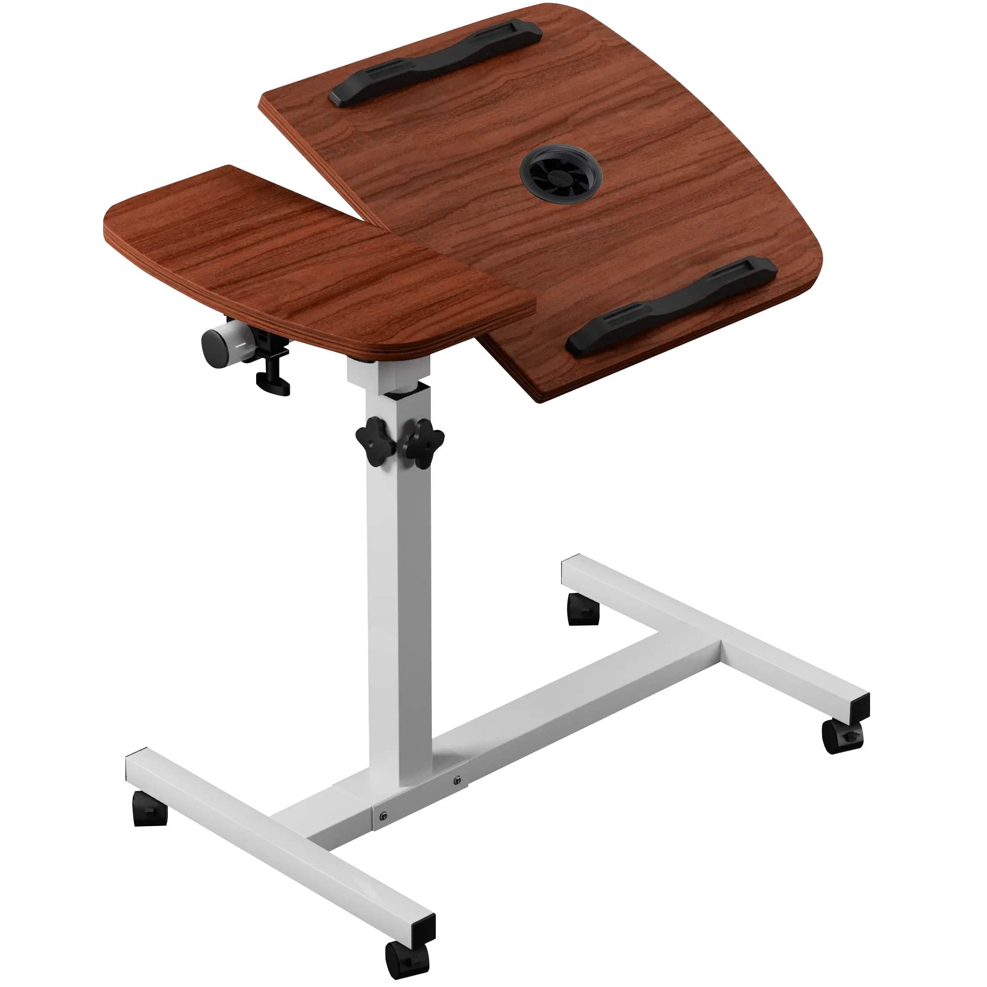 Portable Adjustable Laptop Workstation Desk | Tilting Desktop, Cooling Fan, Side Shelf & Rolling Casters | Ergonomic Home Office Table
