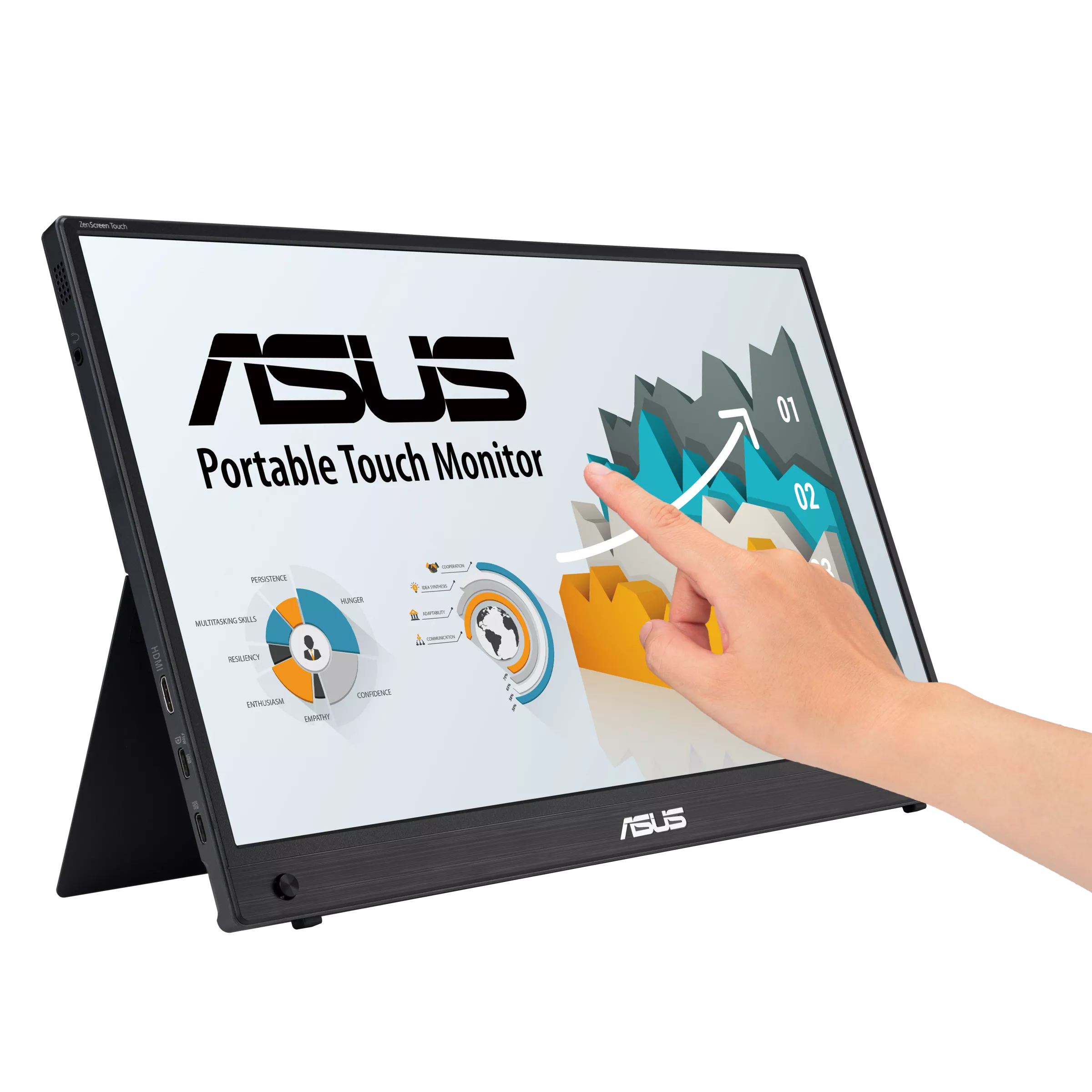 ASUS ZenScreen Touch MB16AMTR portable monitor - 16 inch (15.6 inch viewable), FHD (1920 x 1080), IPS, 10-point touch, Built-in Battery, Hybrid Signal Solution, Mini-HDMI, Compatible with Laptops, Smartphones and Game Consoles