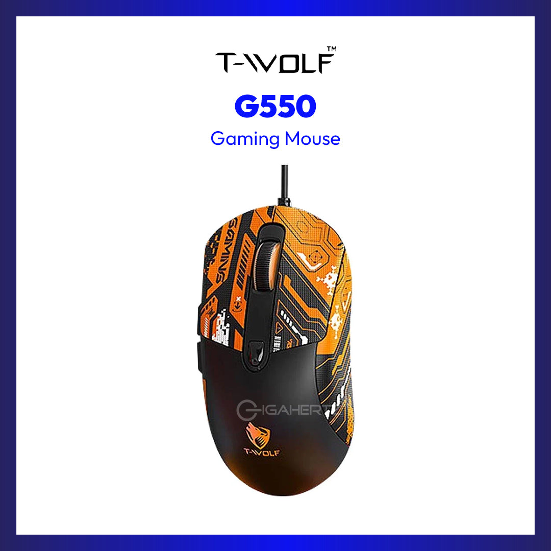 T-WOLF G550 RGB Wired Black Gaming Mouse With Orange Gengar Kuromi Sticker
