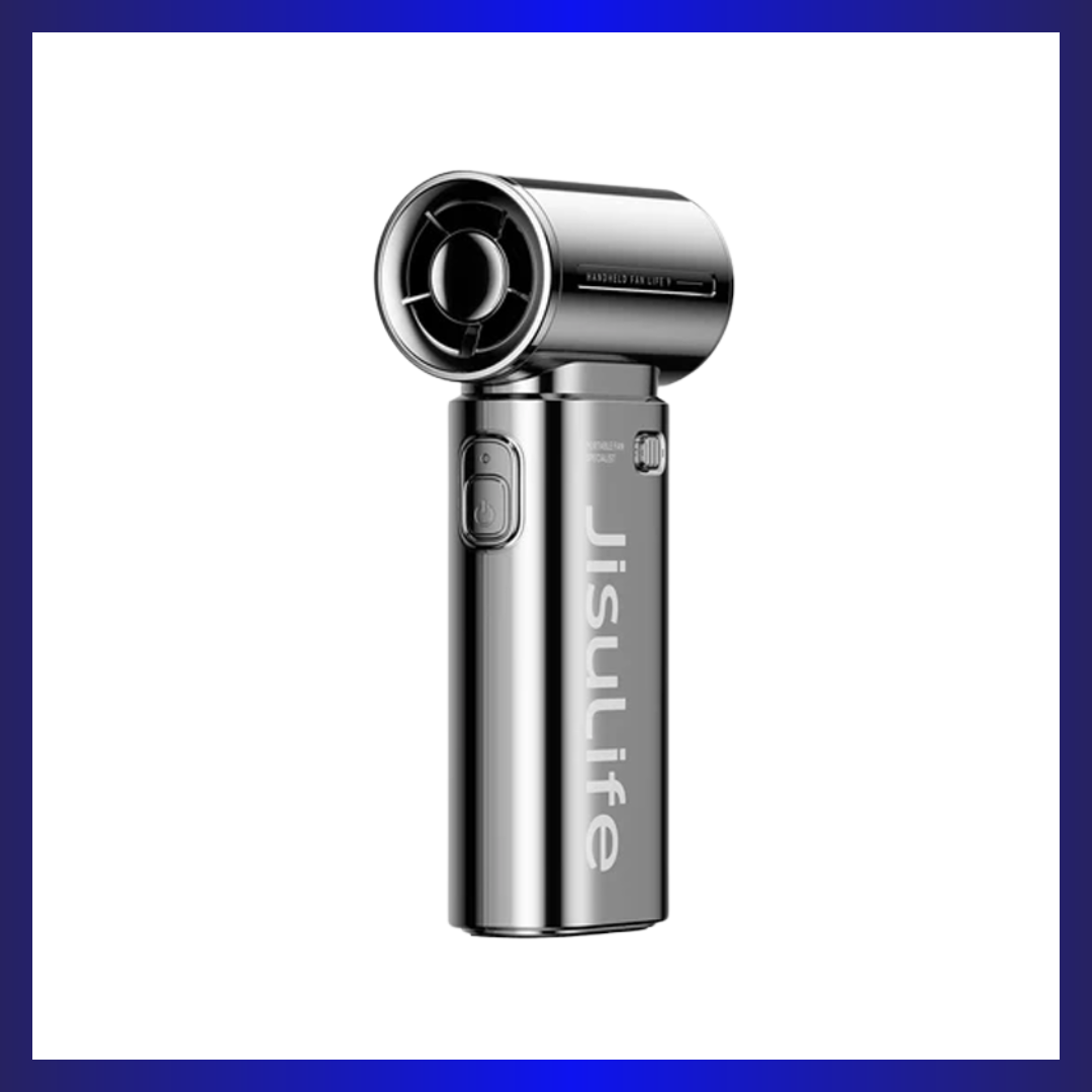 JISULIFE Handheld Fan 9S Upgrade Mini Fan Rechargable Chrome New Electroplated Finish Stylish Lanyard 5000mAh Battery