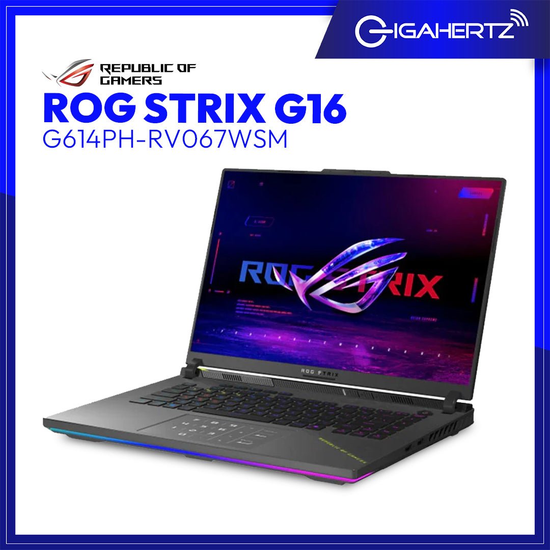 ASUS ROG STRIX G16 G614PH-RV067WSM ECLIPSE GRAY AMD RYZEN 9 8940HX | 16GB DDR5 5200MHZ | 512GB M.2 NVME SSD | NVIDIA GEFORCE RTX5050 8GB GDDR7 | 16" 165HZ FHD | WIN 11 | GigaHertz