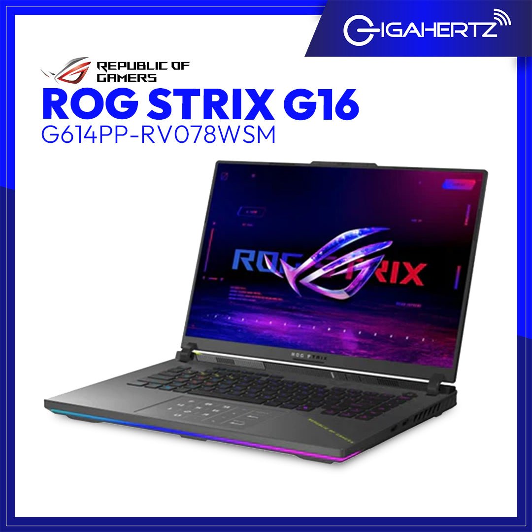 Asus ROG Strix G16 G614PP-RV078WSM Gaming Laptop (Eclipse Gray) | 16" FHD+ (1920x1200) | Ryzen 9 8940HX | 16GB RAM | 1TB SSD | RTX 5070 | Windows 11 Home | GigaHertz