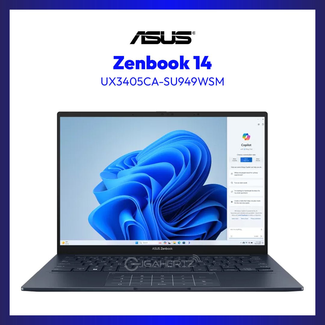 Asus Zenbook 14 OLED UX3405CA-SU949WSM | 14Inch 3K OLED 120Hz (Touch) | Core Ultra 9 285H | 16GB RAM | 1TB SSD | Win 11 | GigaHertz