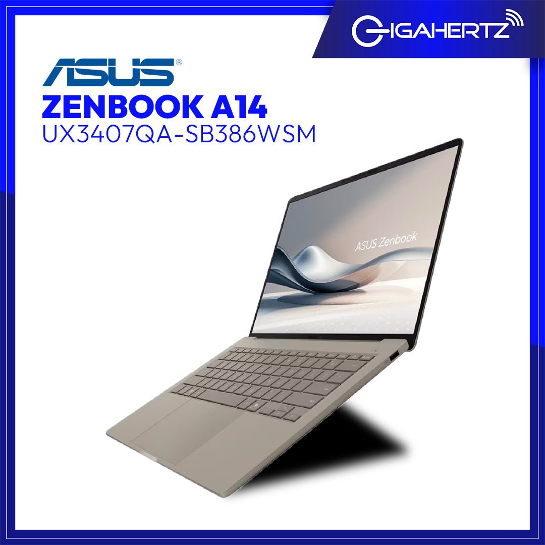 ASUS Zenbook A14 UX3407QA - SB386WSM | 14" WUXGA | Snapdragon® X X1 26 100 | Qualcomm® Adreno™ | 16 GB RAM | 512 GB SSD | WIN 11 | GigaHertz