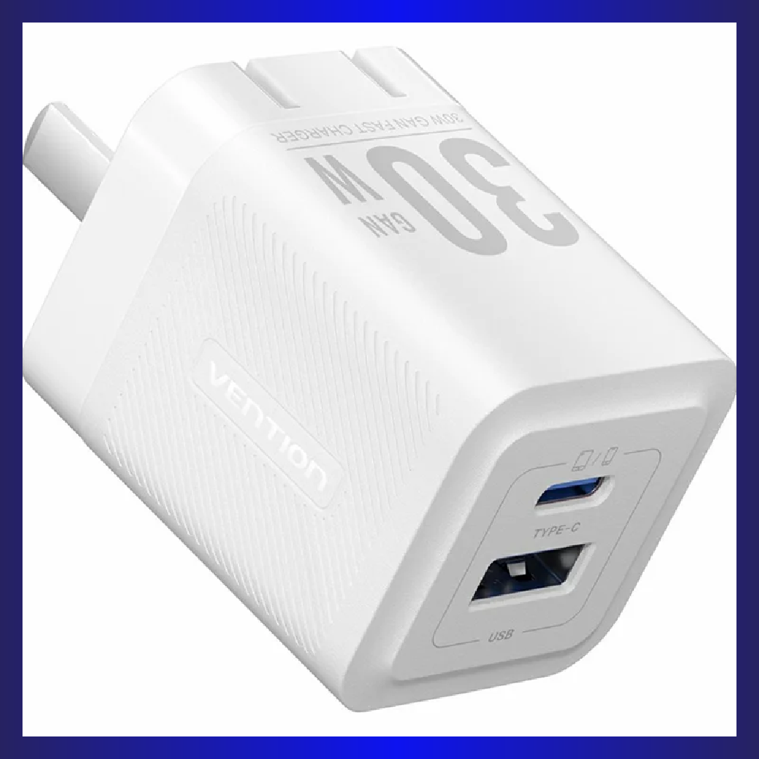 VENTION FEQ Series 30W Fast Charging Adapter USB A + Type C Dual Port GaN Charger, US Plug - White