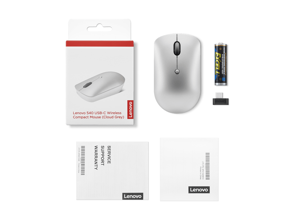 Lenovo 540 USB-C Wireless Mouse (GY51D20869) | 2.4GHz Wireless | USB-C Unified Pairing Receiver | Up to 2400 DPI Optical Sensor | Cloud Grey | GigaHertz