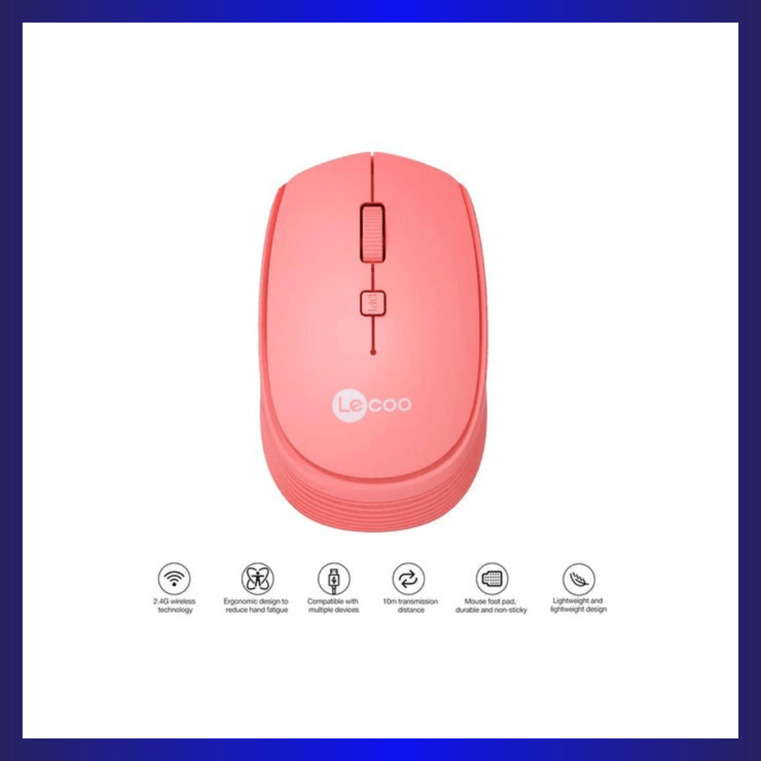 Lenovo Lecoo WS202 | Adjustable DPI | 2.4GHz Wireless | Ergonomic Design | 52g | Pink | GigaHertz