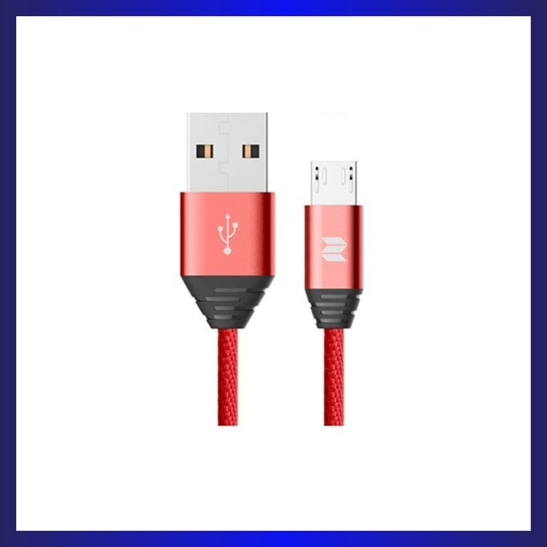 Rock Space M5 Metal Micro USB Cable (RCB0510) | 2.0A Fast Charging | Nylon Braided | 1000mm Length | Red | GigaHertz