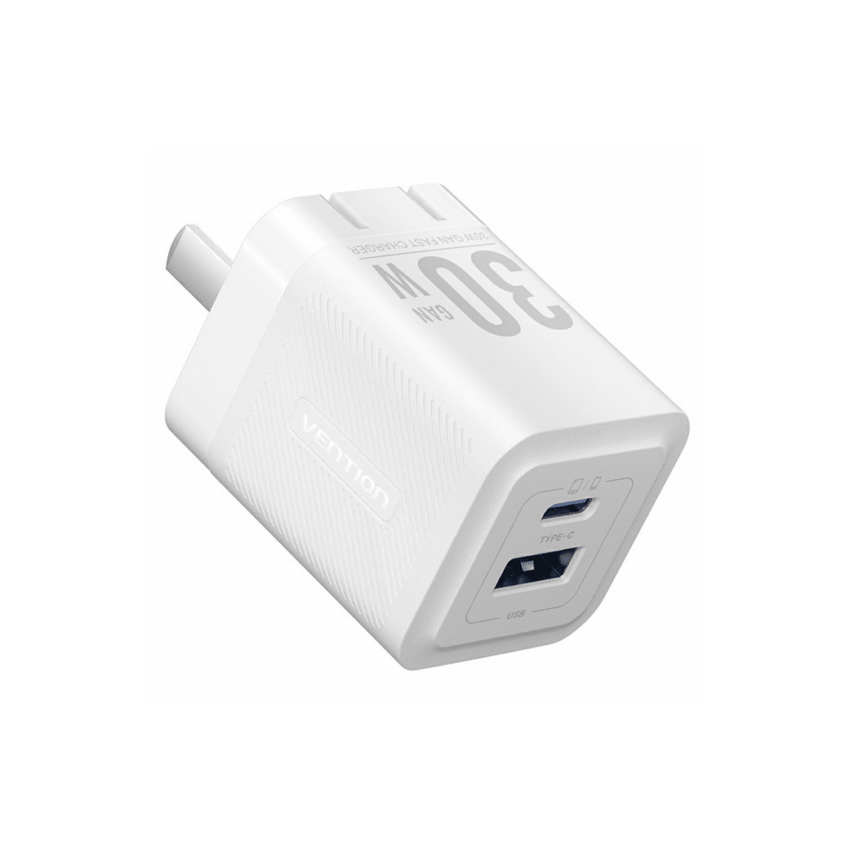 VENTION FEQ Series 30W Fast Charging Adapter USB A + Type C Dual Port GaN Charger, US Plug - White | GigaHertz