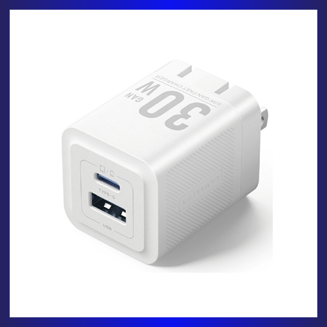 VENTION FEQ Series 30W Fast Charging Adapter USB A + Type C Dual Port GaN Charger, US Plug - White | GigaHertz