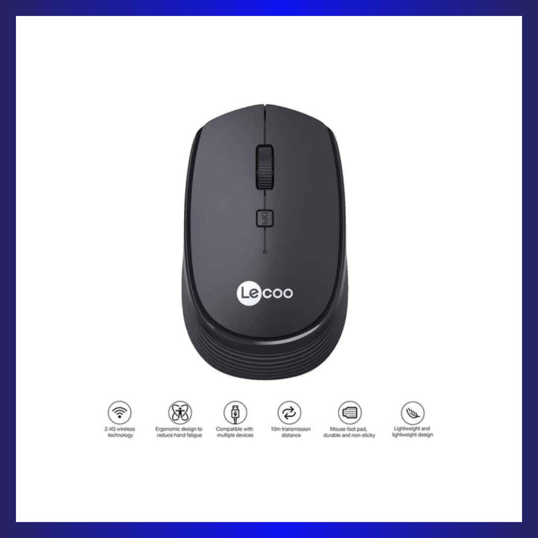 Lenovo Lecoo WS202 | Adjustable DPI | 2.4GHz Wireless | Ergonomic Design | 52g | Black