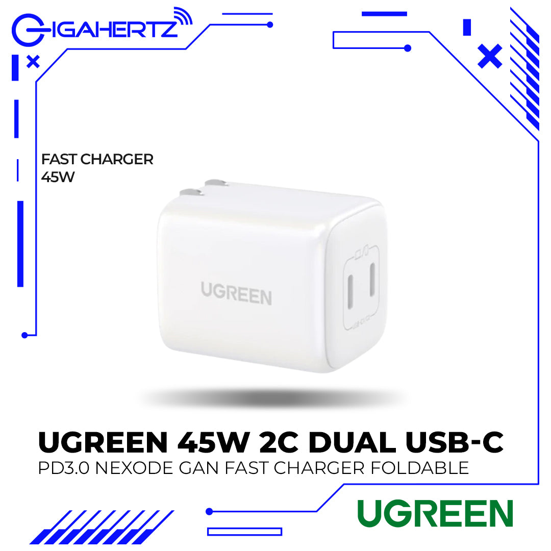Ugreen 45W 2C Dual USB-C PD3.0 Nexode GaN Fast Charger Foldable