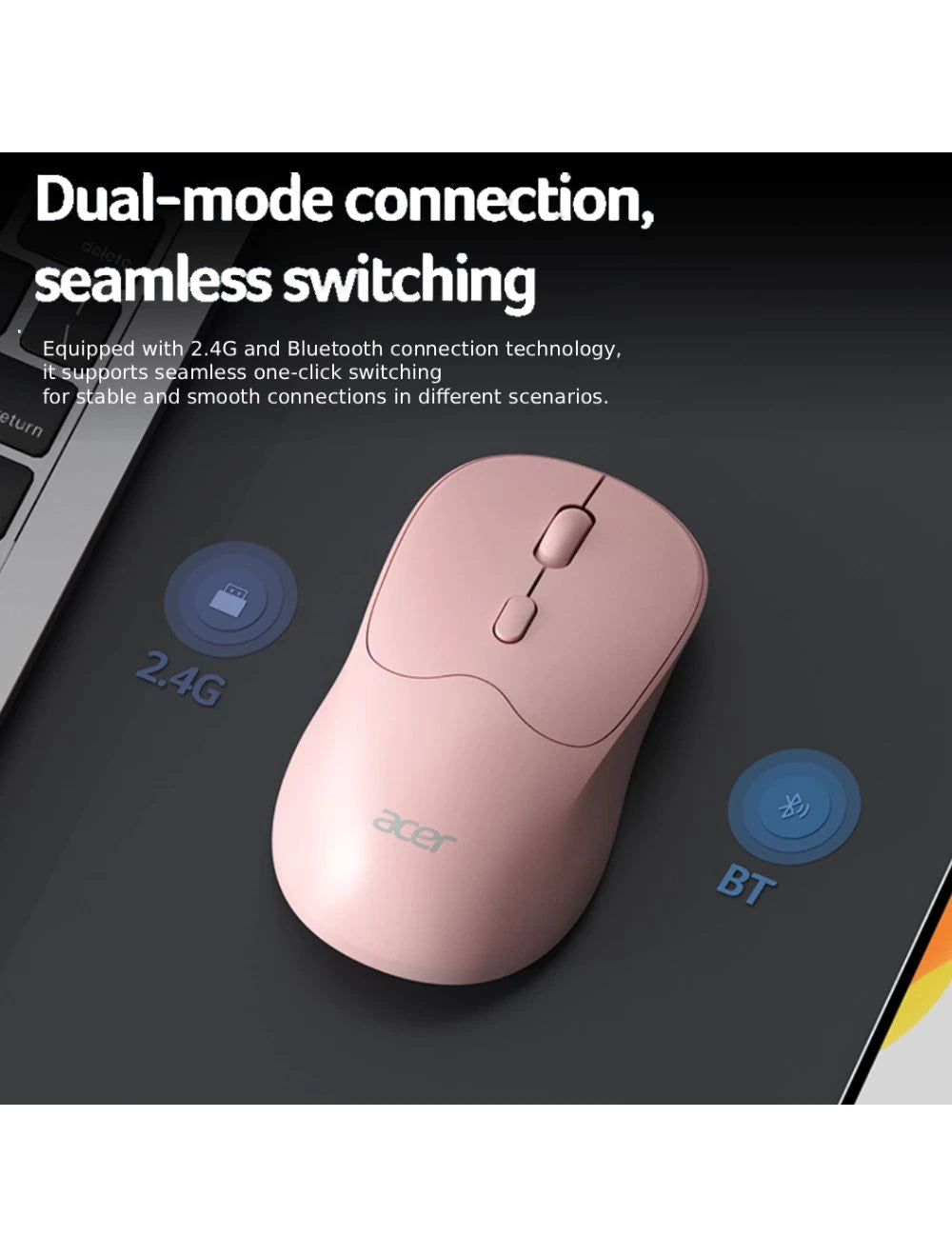 Acer OMR268 Dual-Mode 2.4G / Bluetooth Rechargeable Wireless Mouse Pink