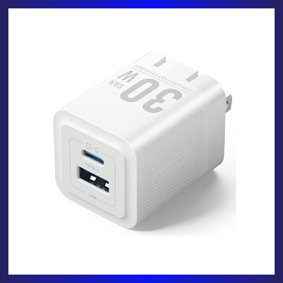 VENTION FEQ Series 30W Fast Charging Adapter USB A + Type C Dual Port GaN Charger, US Plug - White