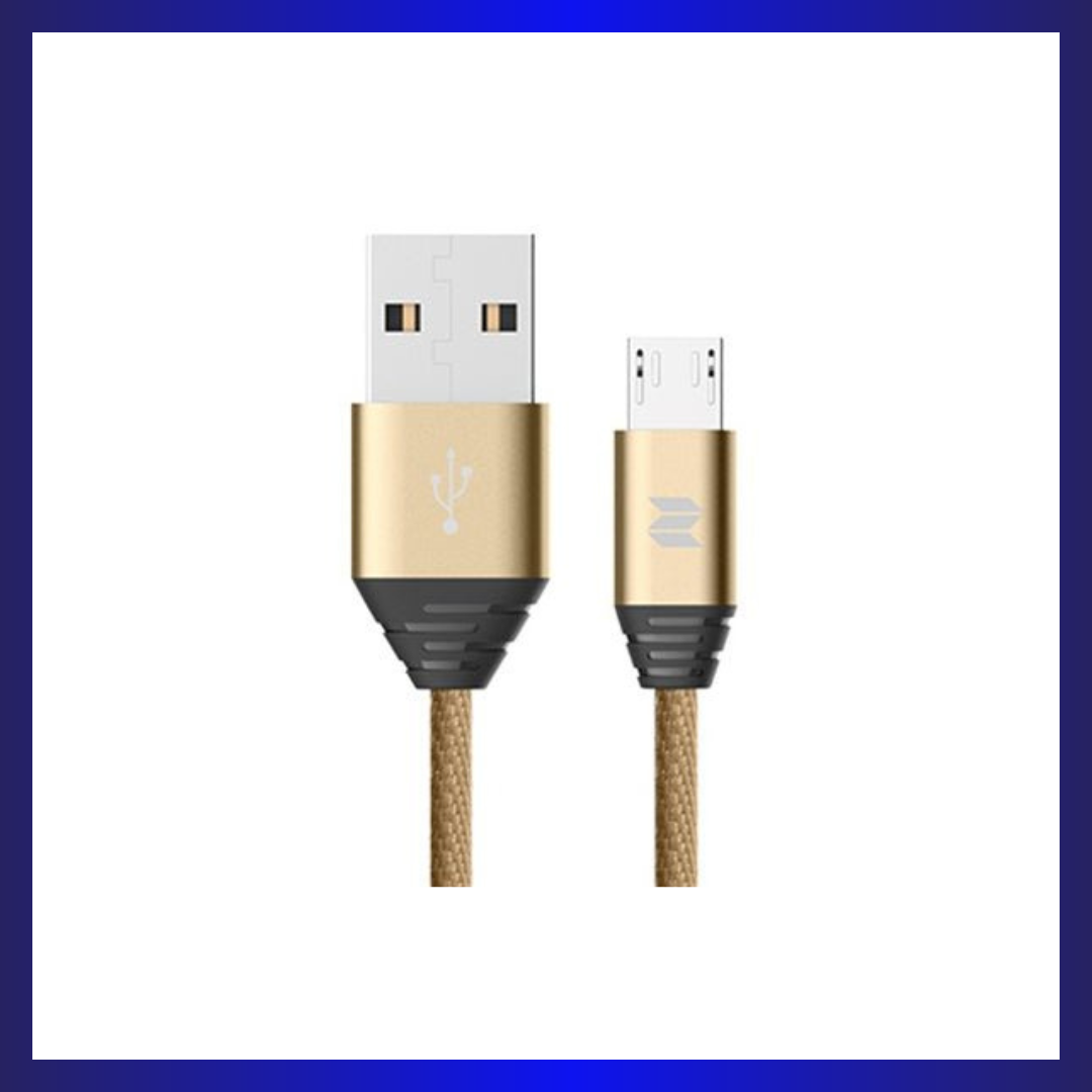 Rock Space M5 Metal Micro USB Cable (RCB0510) | 2.0A Fast Charging | Nylon Braided | 1000mm Length | Gold
