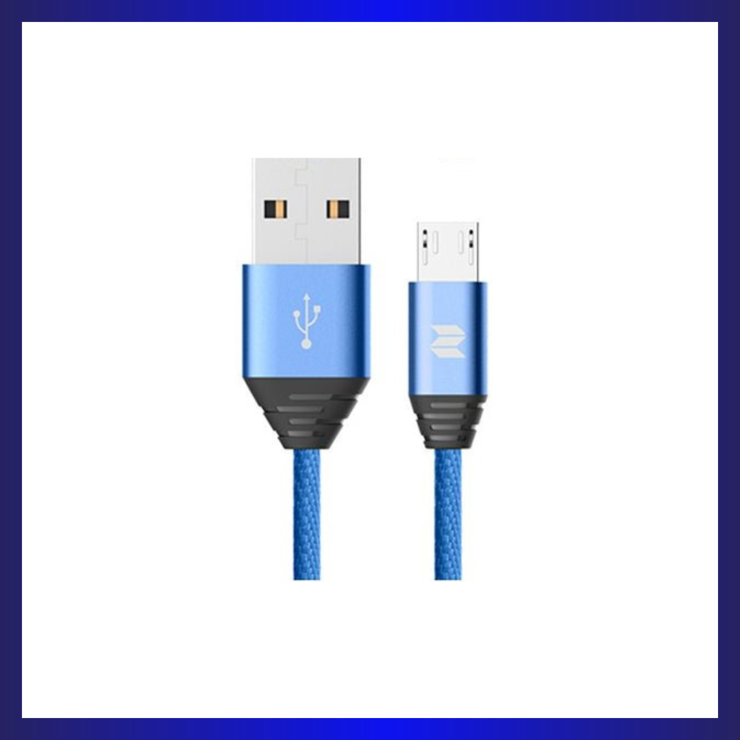 Rock Space M5 Metal Micro USB Cable (RCB0510) | 2.0A Fast Charging | Nylon Braided | 1000mm Length | Black Blue