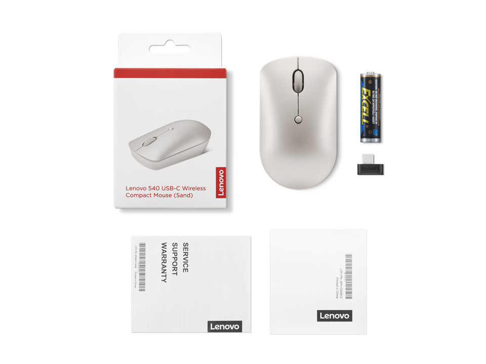 Lenovo 540 USB-C Wireless Mouse (GY51D20873) | 2.4GHz Wireless | USB-C Unified Pairing Receiver | Up to 2400 DPI Optical Sensor | Sand