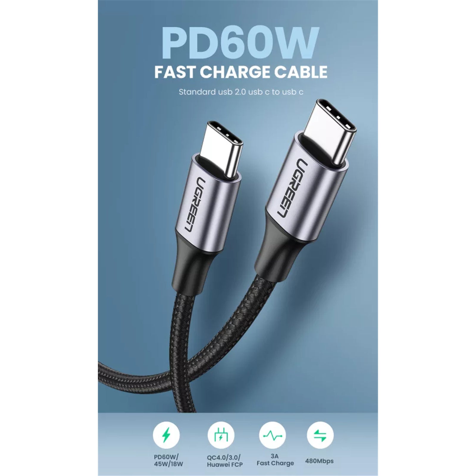 UGREEN 60W 1m USB-C To USB-C Data Cable (50150)