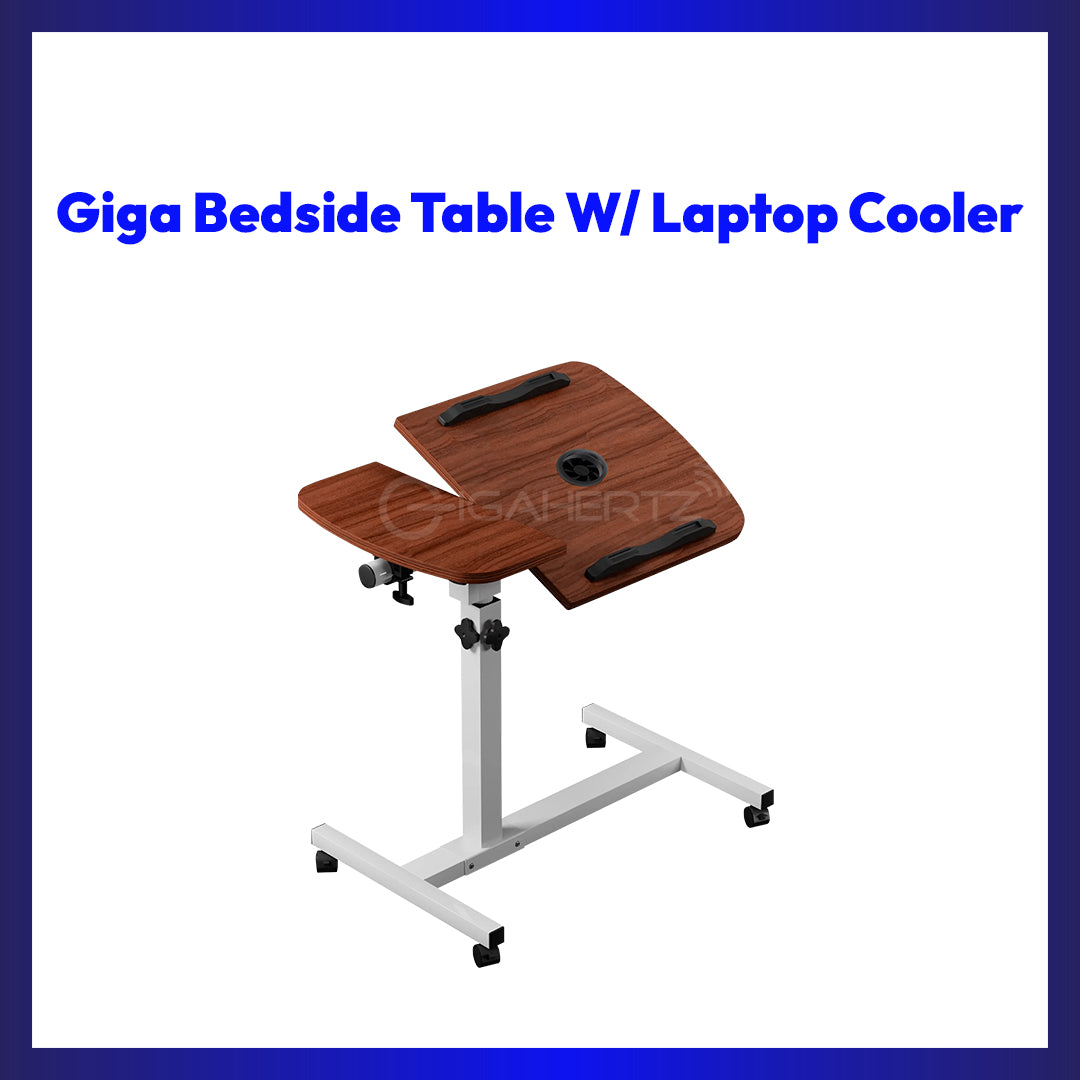 Portable Adjustable Laptop Workstation Desk | Tilting Desktop, Cooling Fan, Side Shelf & Rolling Casters | Ergonomic Home Office Table