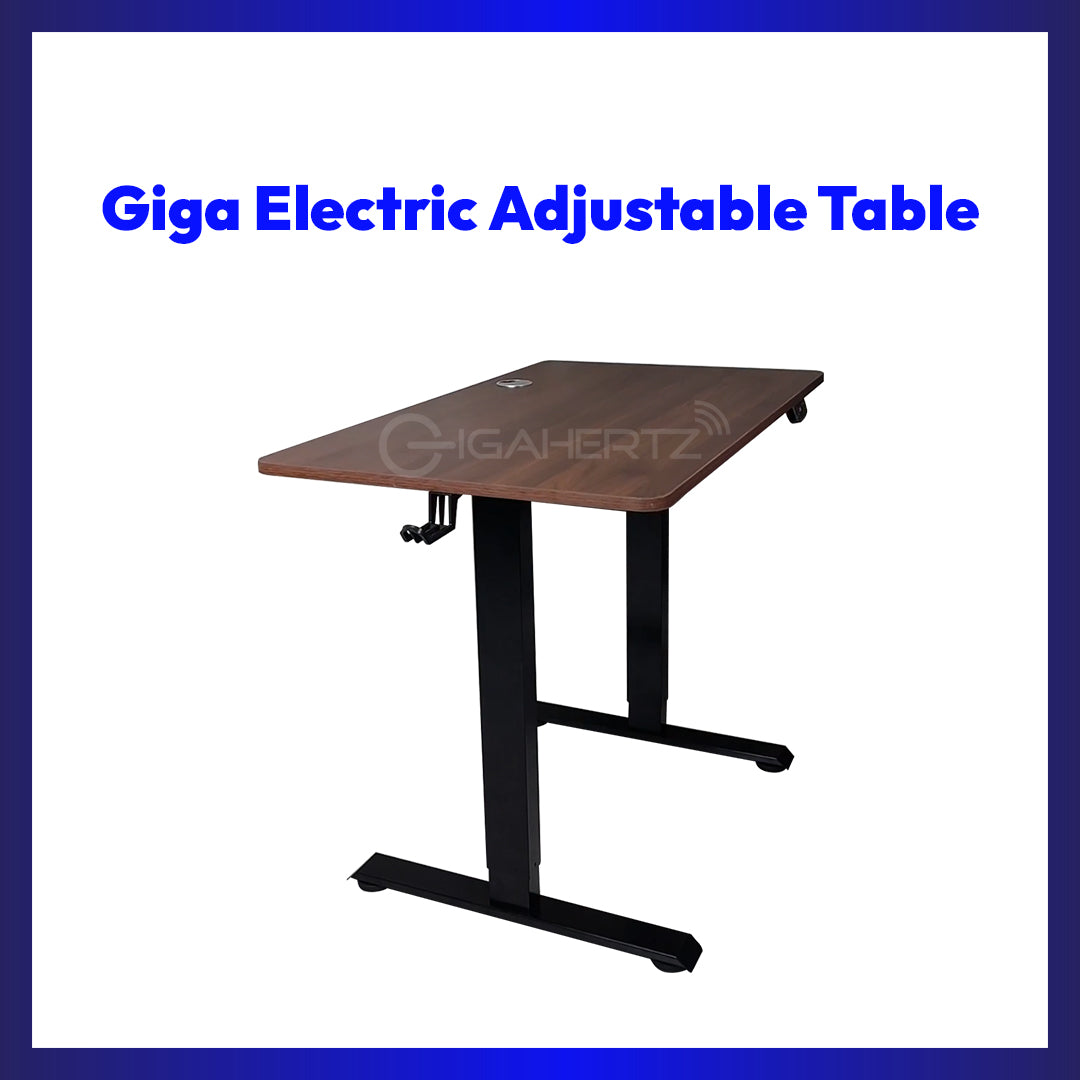 Giga Electric Adjustable Standing Desk Height Adjustable Computer Table with Motorized Lift, Ergonomic Sit-Stand Workstation, Walnut Finish Office Desk