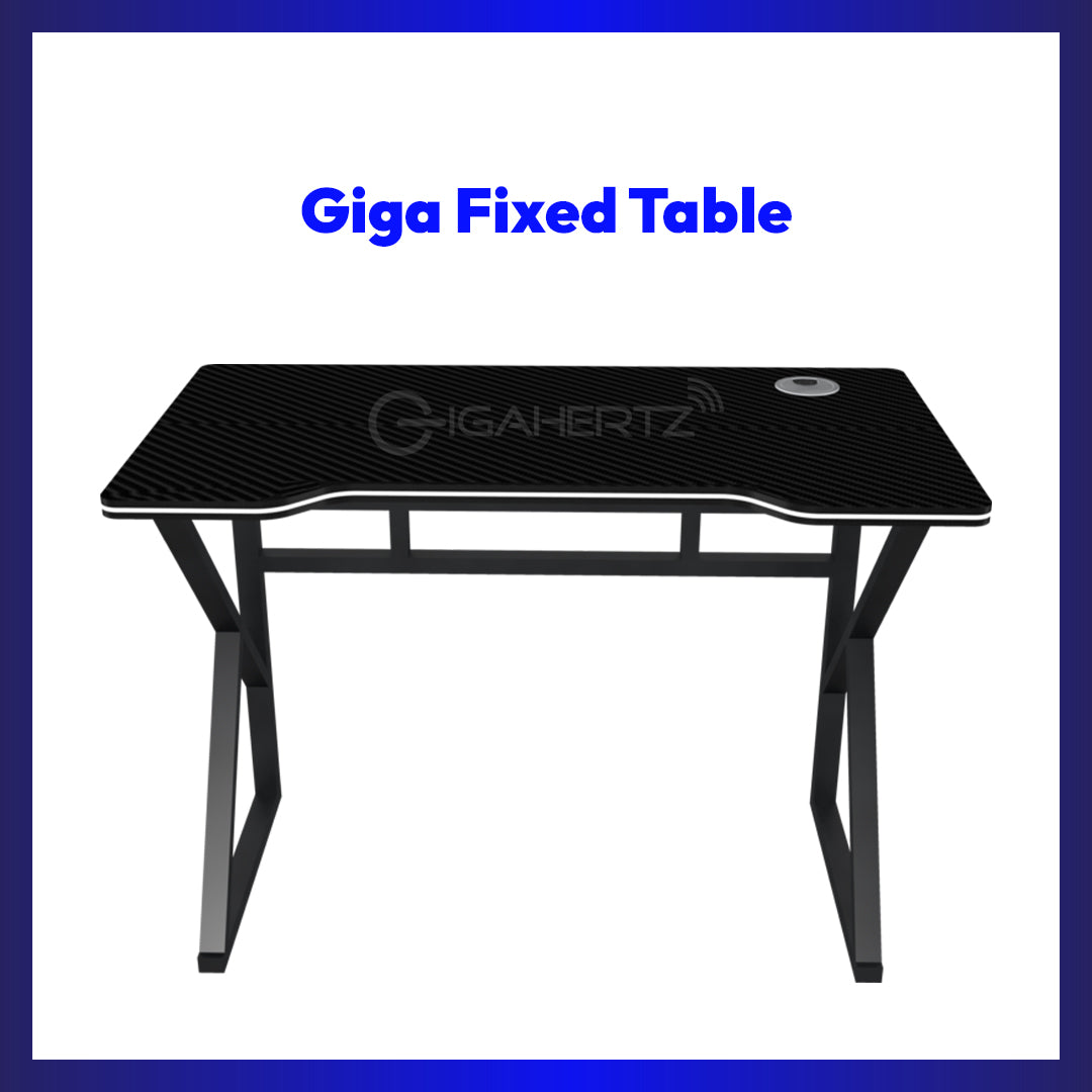 Giga Fixed Gaming Desk – Ergonomic Computer Table with Cable Management, Steel Frame, Carbon Fiber Desktop, Workstation for Gaming, Office & Study
