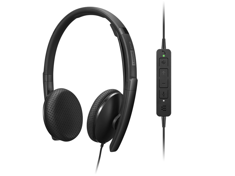 Lenovo Wired VoIP Headset (4XD1M45626) | USB-C (USB-A Adapter Included) | Stereo Audio | Noise-Canceling Mic | Black