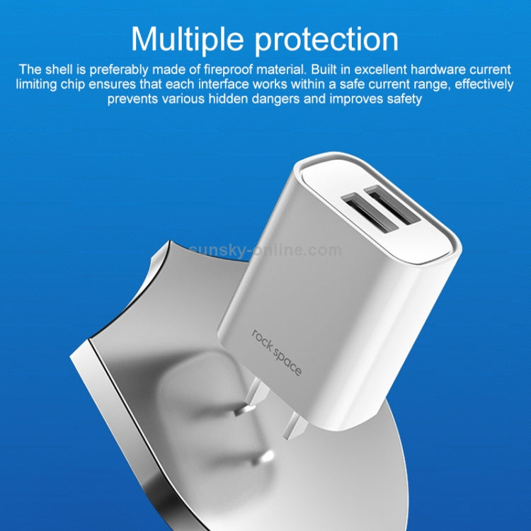 ROCK Space T22 Pro 2.1A Dual USB Port Travel Charger + S08 USB to 8 Pin Data Cable Set, CN Plug(White)