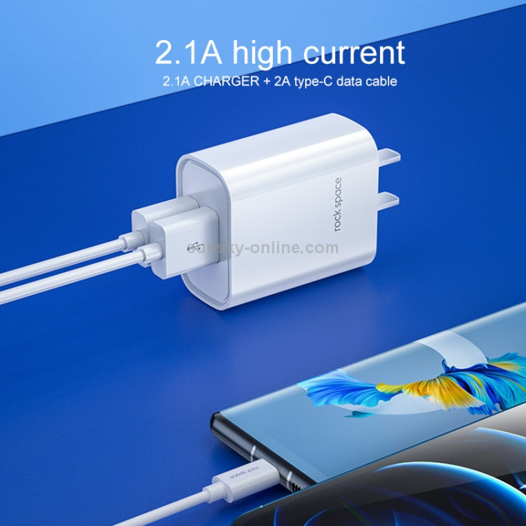 ROCK Space T22 Pro 2.1A Dual USB Port Travel Charger + S08 USB to 8 Pin Data Cable Set, CN Plug(White)