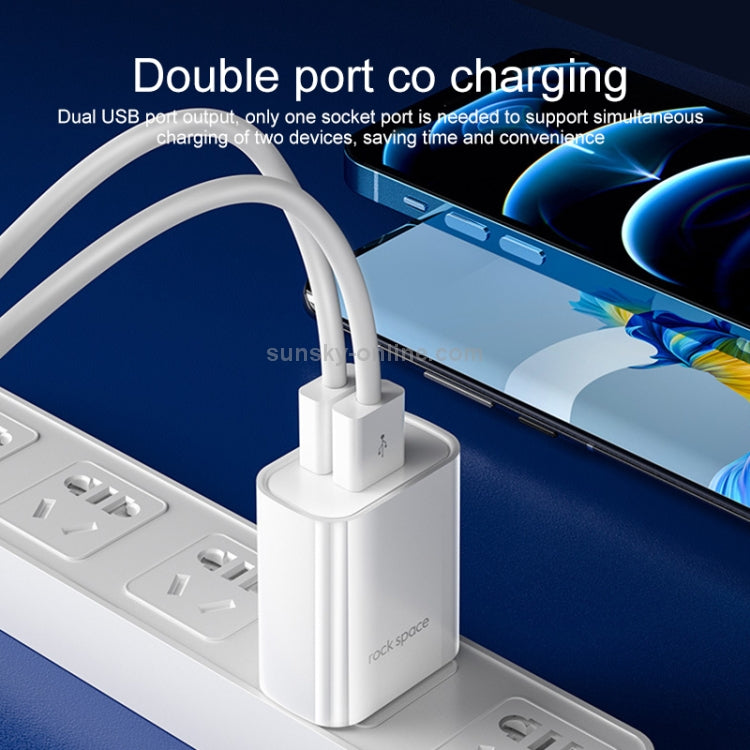 ROCK Space T22 Pro 2.1A Dual USB Port Travel Charger + S08 USB to 8 Pin Data Cable Set, CN Plug(White)