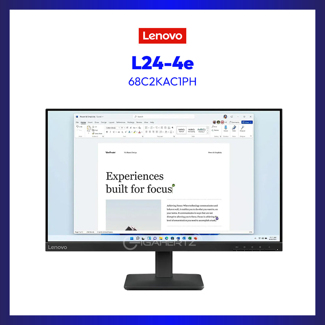 Lenovo L24-4e 68C2KAC1PH 23.8" FHD (1920x1080) 100Hz 4ms IPS LCD Monitor