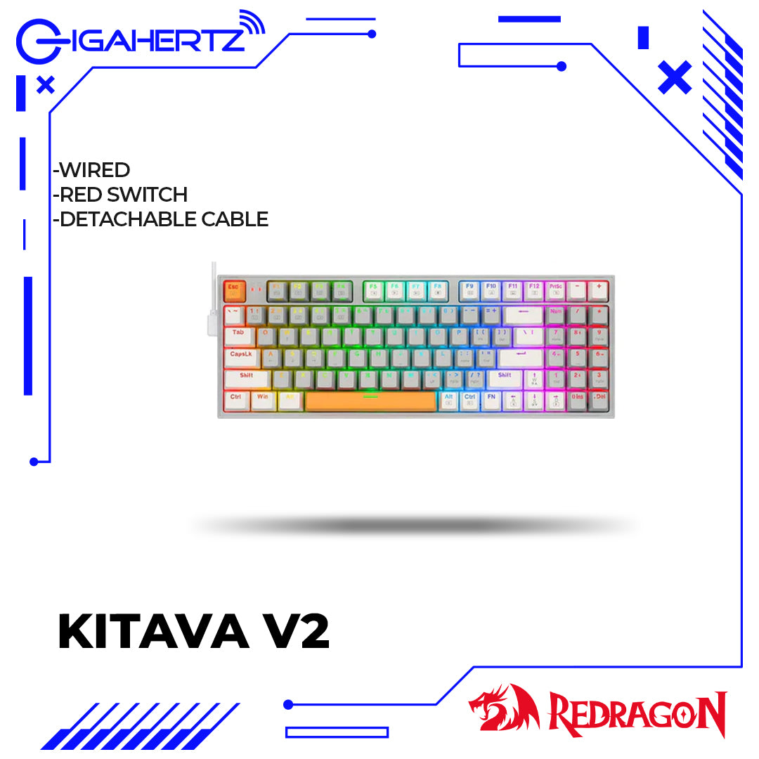 Redragon K636GWO-RGB V2 Kitava Wired Mechanical Gaming Keyboard (Grey-White-Orange)