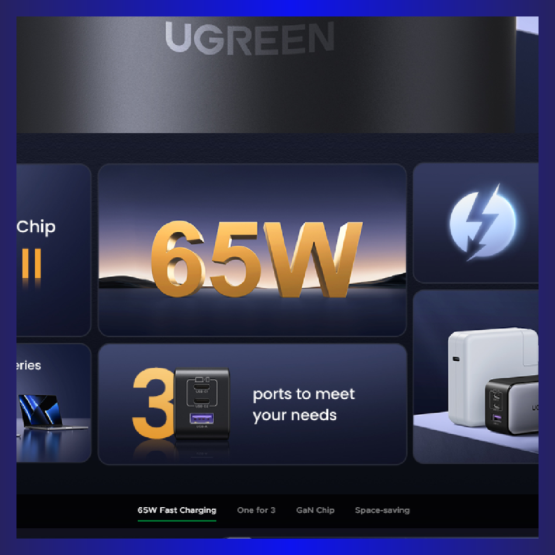 UGREEN Nexode 65W 3-Port Charger (Black)