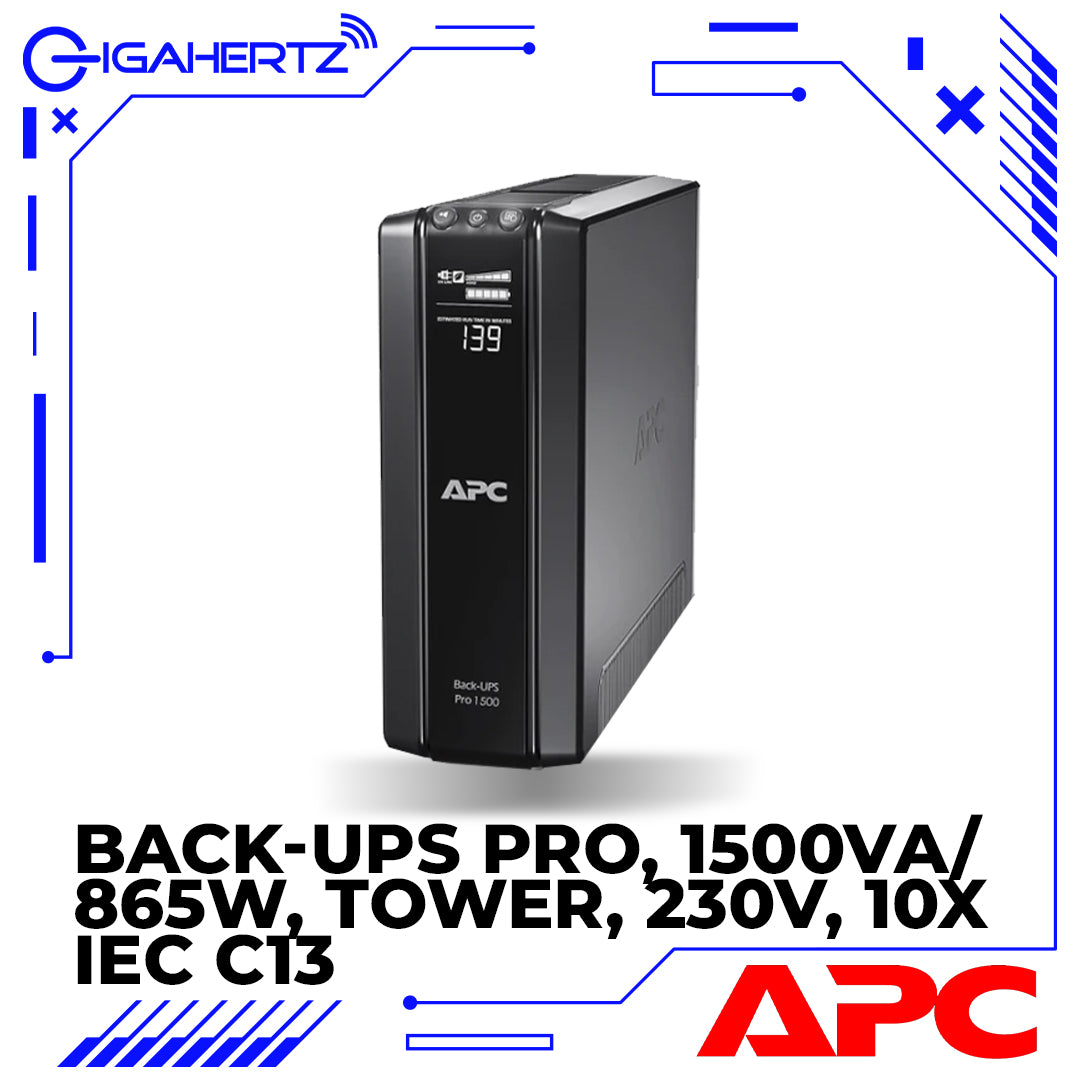 APC Back-UPS Pro, 1500VA/865W, Tower, 230V, 10x IEC C13 outlets, AVR, LCD, User Replaceable Battery