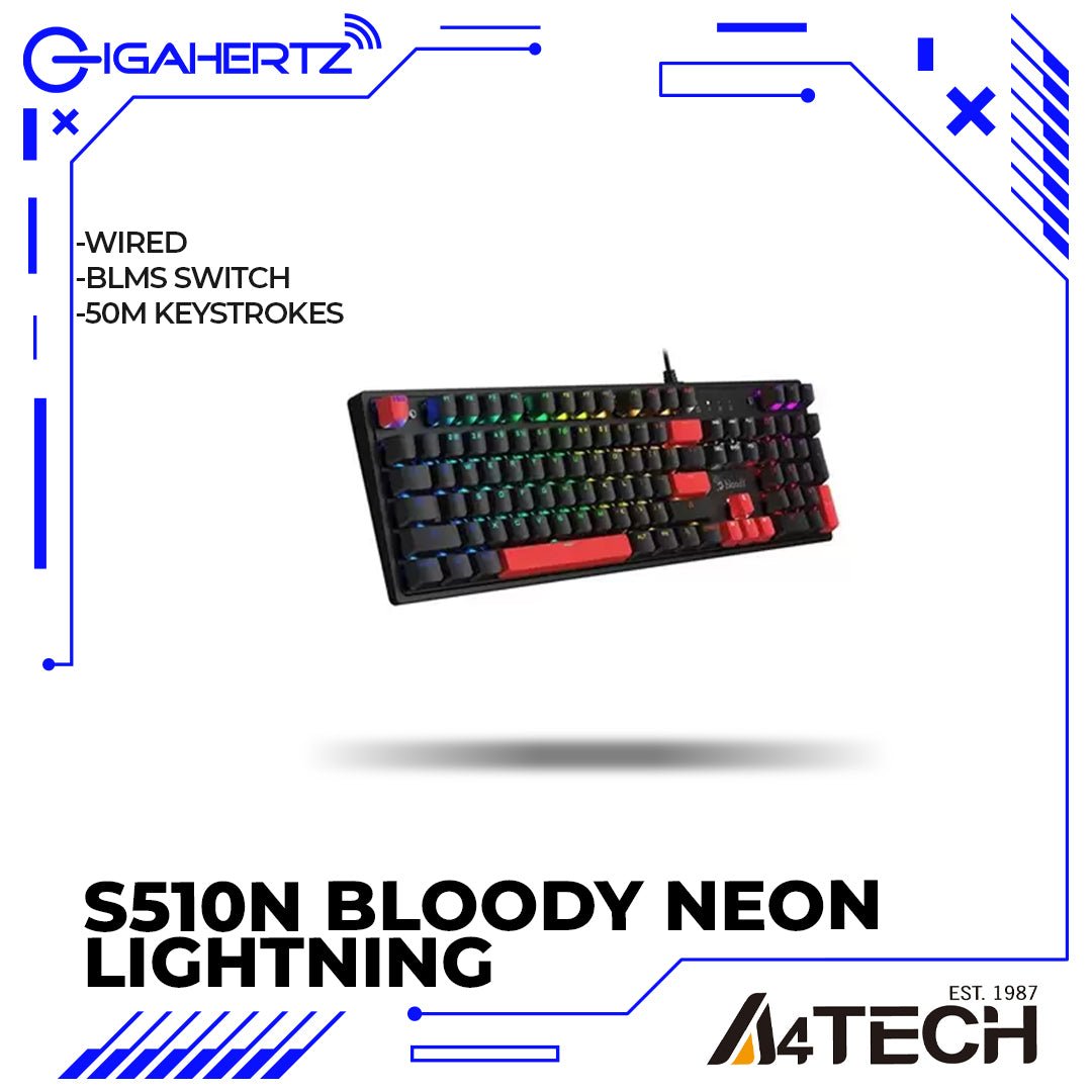 A4Tech S510N Bloody Neon Lighting Mechanical Switch RGB Gaming Keyboard ...