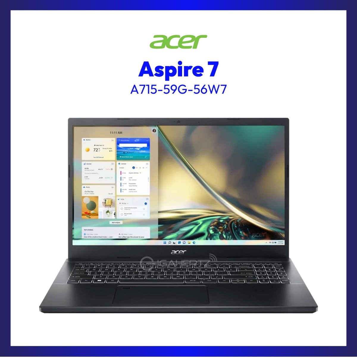 Acer Aspire 7 A715-59G-56W7 | 15.6in FHD 144Hz | Core i5-12450H | 16GB RAM | 512GB SSD | NVIDIA GF RTX3050, 6GB | WIN11 | GigaHertz