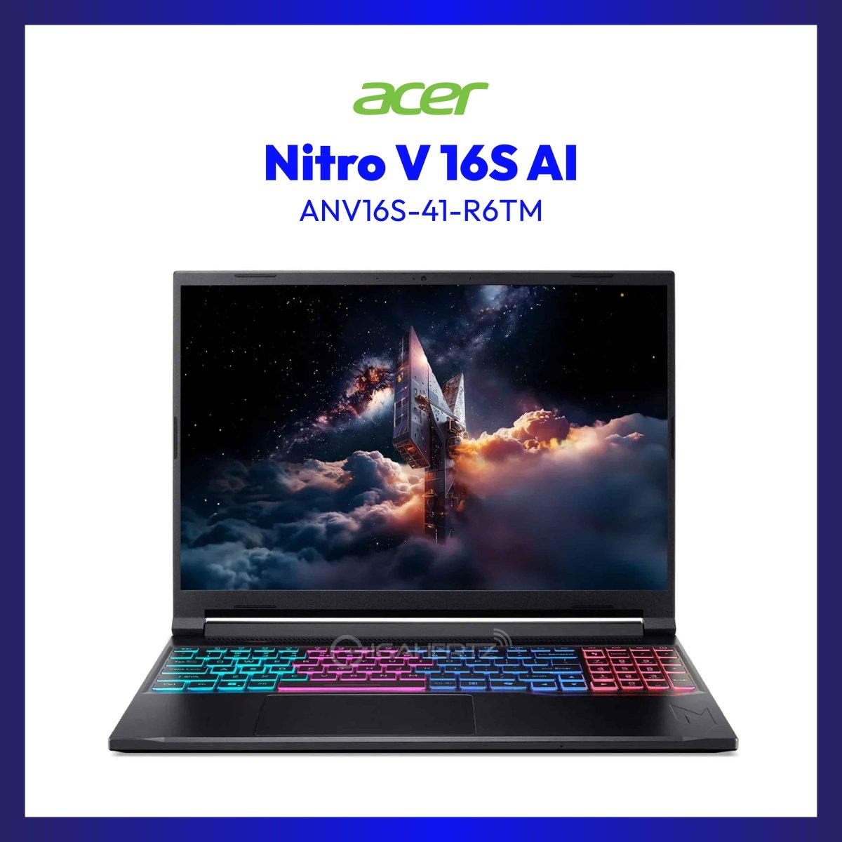 Acer Nitro V 16S AI ANV16S-41-R6TM Gaming Laptop (Obsidian Black) | 16" WQXGA (2560x1600) | 180Hz IPS | Ryzen 5 240 | 16GB RAM | 512GB SSD | RTX 5050 | Win 11 | GigaHertz