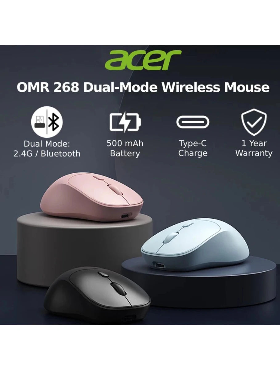 Acer OMR268 Dual-Mode 2.4G / Bluetooth Rechargeable Wireless Mouse Pink | GigaHertz