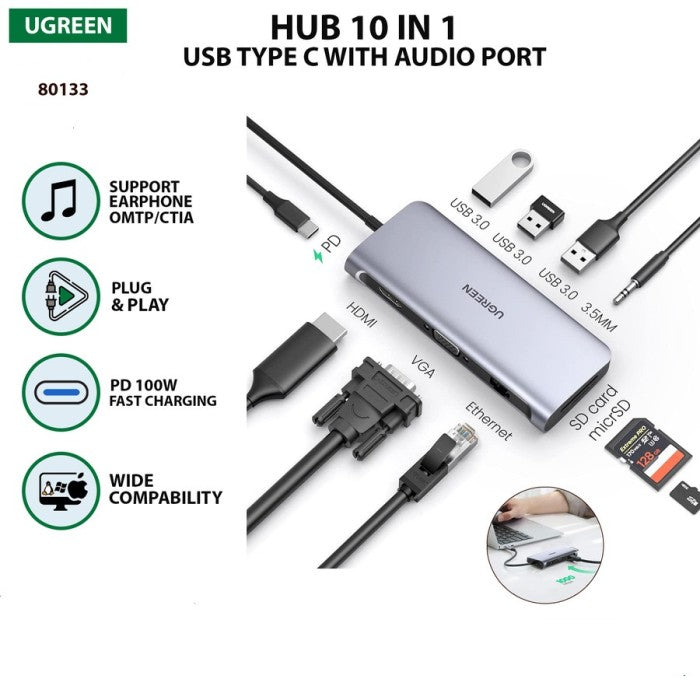 Ugreen 10 In 1 USB Type C Hub 80133 Multifunctional Adapter Price in India  - Buy Ugreen 10 In 1 USB Type C Hub 80133 Multifunctional Adapter online at