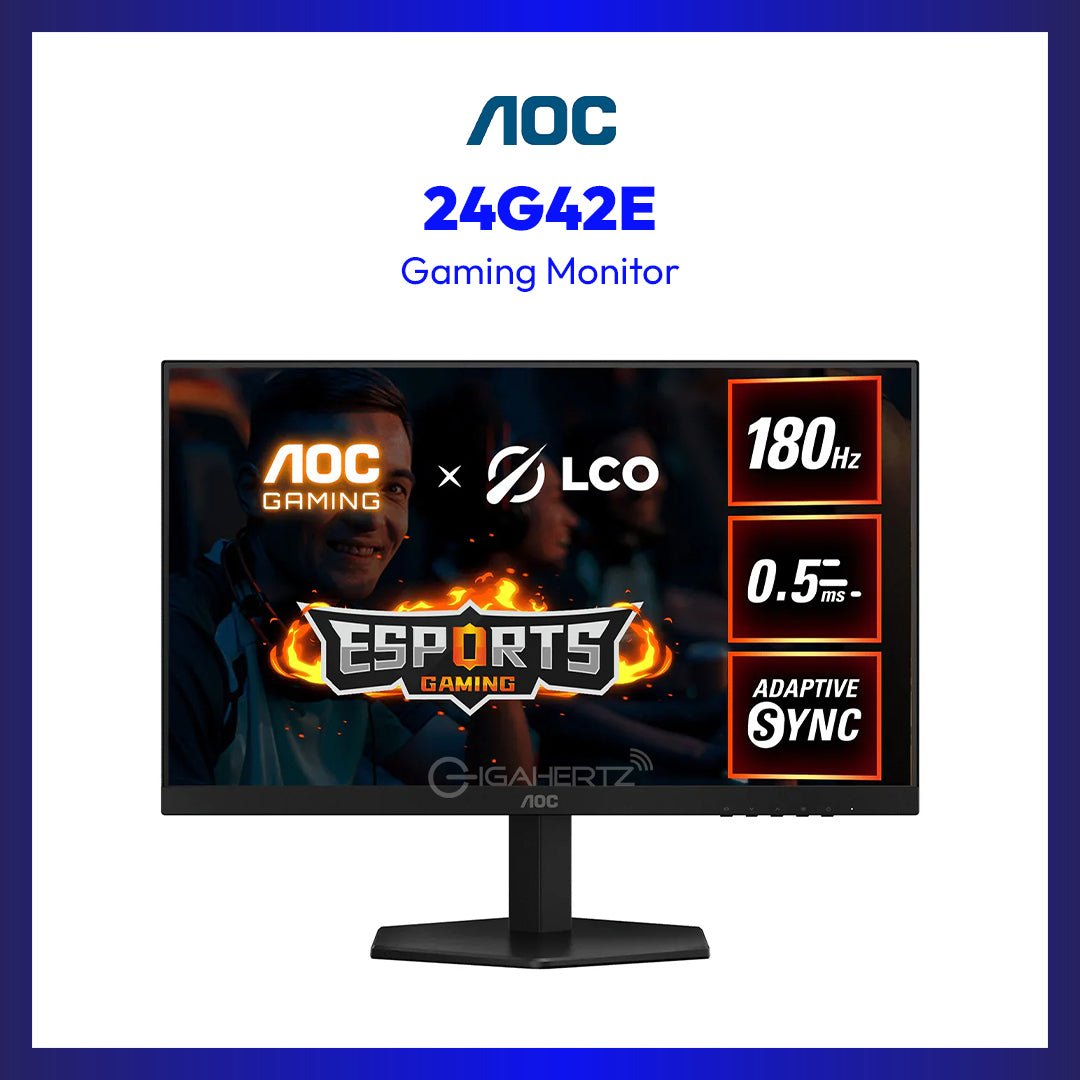 AOC 24G42E 23.8" FHD (1920x1080) 180Hz 0.5ms MPRT / 1ms GtG Adaptive-Sync Fast IPS Gaming Monitor (Black/Red) | GigaHertz