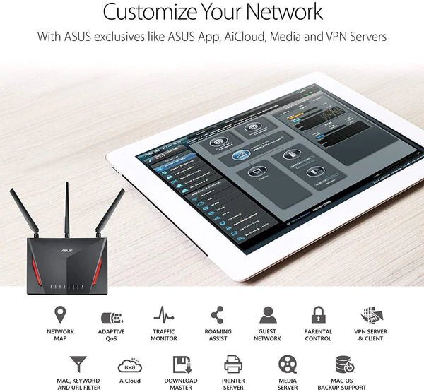 Asus AC2900 RT - AC86U Wireless Dual - Band Gaming Router | Gigahertz
