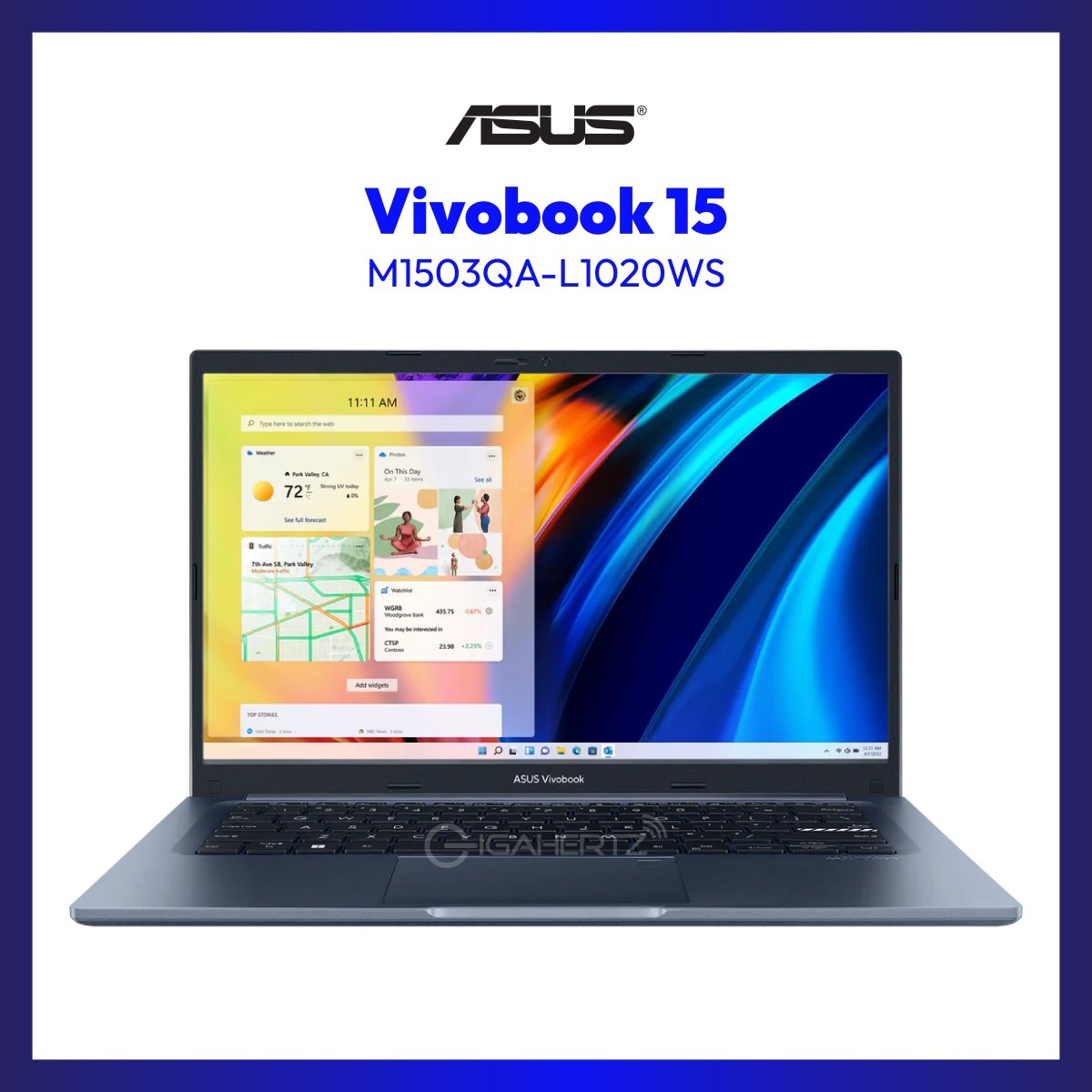 Asus Vivobook 15 M1503QA-L1020WS | 15.6" FHD | Ryzen 7 5800H | Radeon Graphics | 8GB RAM | 512GB SSD | WIN 11 | GigaHertz