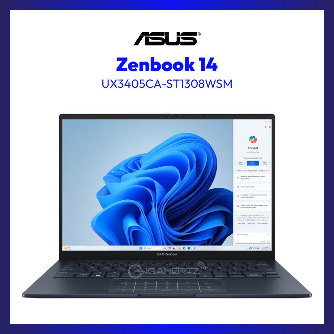Asus Zenbook 14 OLED UX3405CA-ST1308WSM | 14Inch 3K OLED 120Hz | Core Ultra 7 255H | 16GB RAM | 512GB SSD | Win11 | GigaHertz