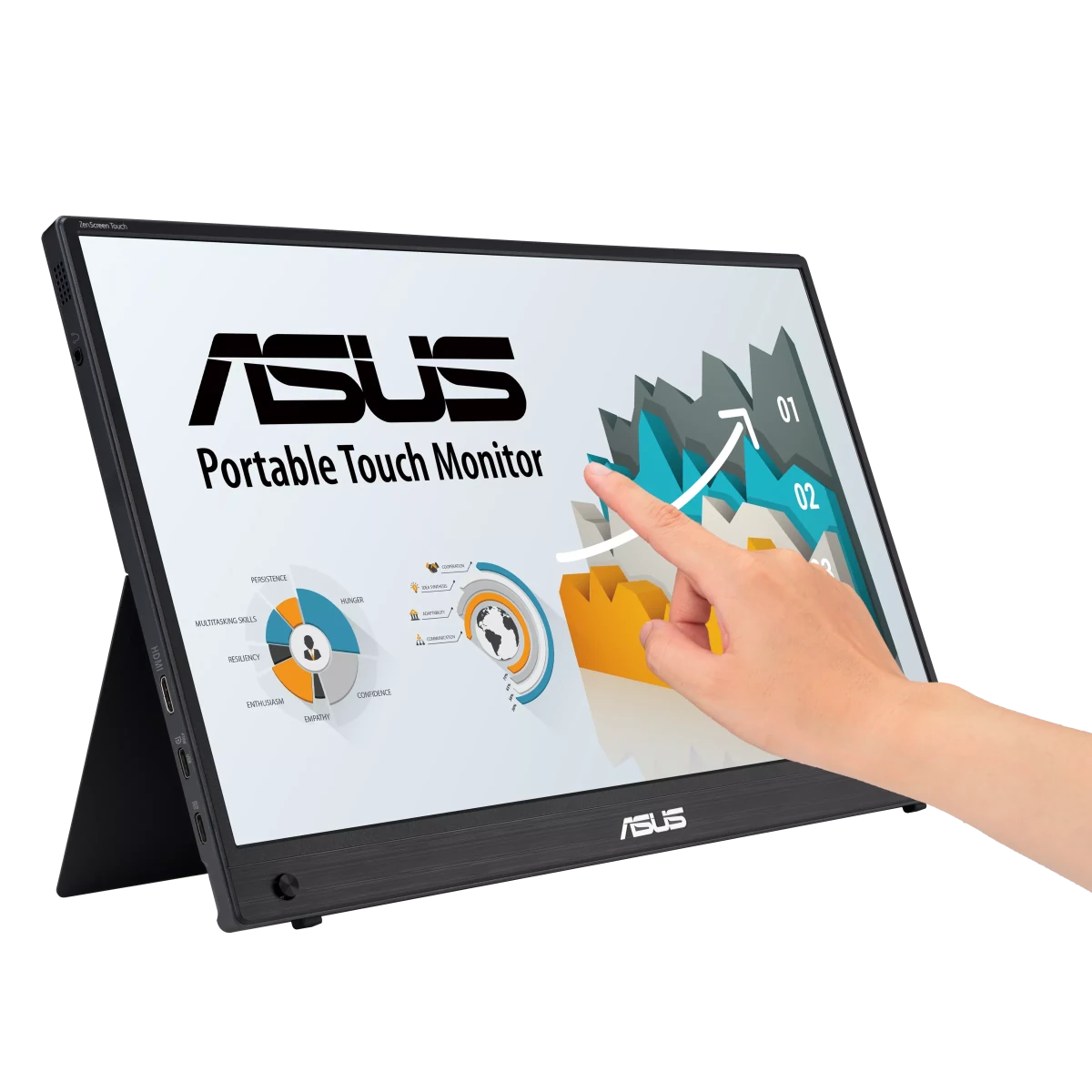 ASUS ZenScreen Touch MB16AMTR portable monitor - 16 inch (15.6 inch viewable), FHD (1920 x 1080), IPS, 10-point touch, Built-in Battery, Hybrid Signal Solution, Mini-HDMI, Compatible with Laptops, Smartphones and Game Consoles | GigaHertz